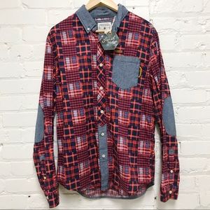 Funky Parish Nation Plaid/Denim L/S Shirt Size L